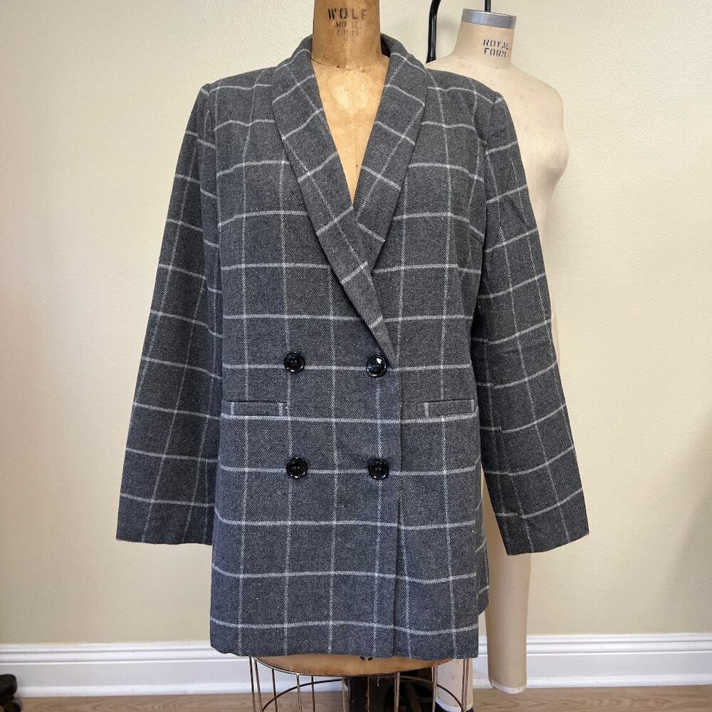 New Deadstock Plaid Check Grey Monochrome Loose Fit Baggy Blazer